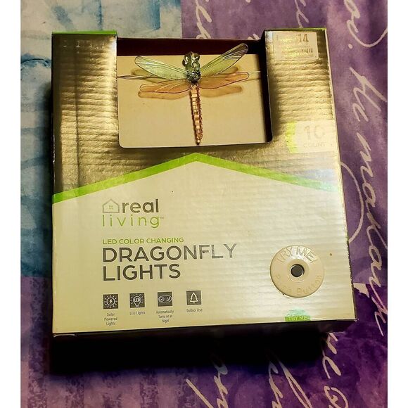 NEW IN BOX REAL LIVING DRAGONFLY SOLAR LIGHTS SET OF 3 - Picture 2 of 7